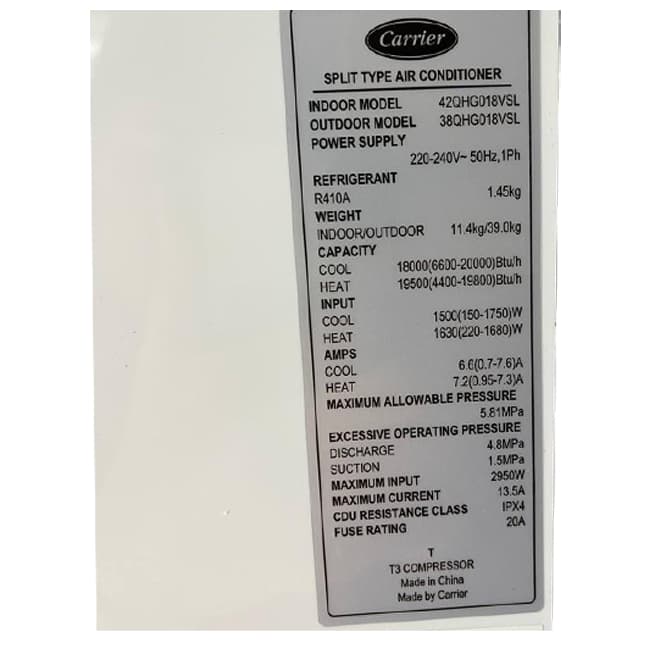 کولرگازی کریر 24000 اینورتر مدل 42QHG024VS