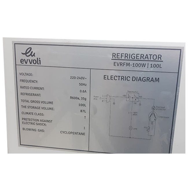 یخچال هتلی ایوولی 7 فوت مدل EVRFM-100W 100W