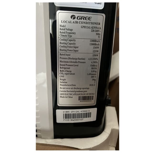 کولر گازی گری پرتابل 12000 سرد و گرم GPH12AL-K3NNA1A T1