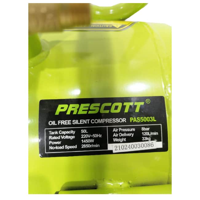پمپ باد 50 لیتری پریسکوت 1450 وات 8 بار دو موتوره PAS5003L Prescott