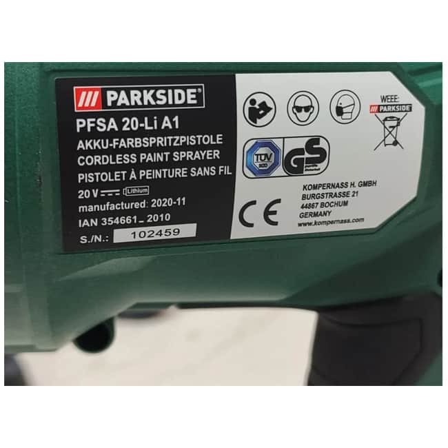 پیستوله رنگ شارژی 20 ولت مخزن 1 لیتری پارکساید Parkside PFSA 20_LI A1