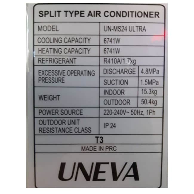 کولر گازی 30000 یونیوا سری الترا گاز R410 دیواری UN-MS30 ULTRA Uneva T3