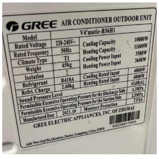 کولر گازی گری وی فورماتیک 36000 اینورتر V4 MATIC-B36H1 T1 R410A