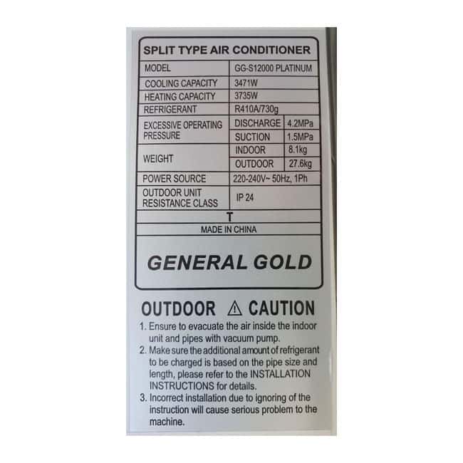 کولر گازی جنرال گلد پلاتینیوم 12000 T1 R410 GG-S12000 PLATINUM