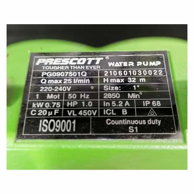 پمپ آب شناور پریسکوت 750 وات 2850 دور Prescott PG0907501Q