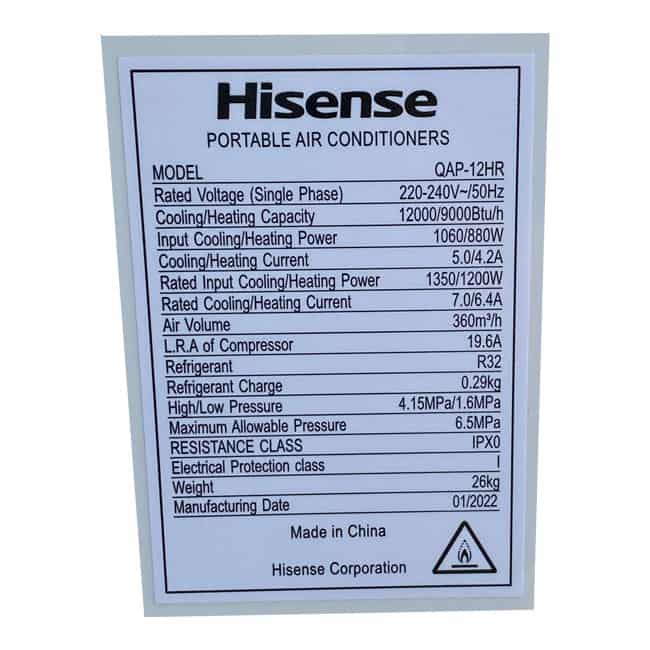 کولر گازی پرتابل هایسنس 12000 کم صدا QAP-12HR 2022
